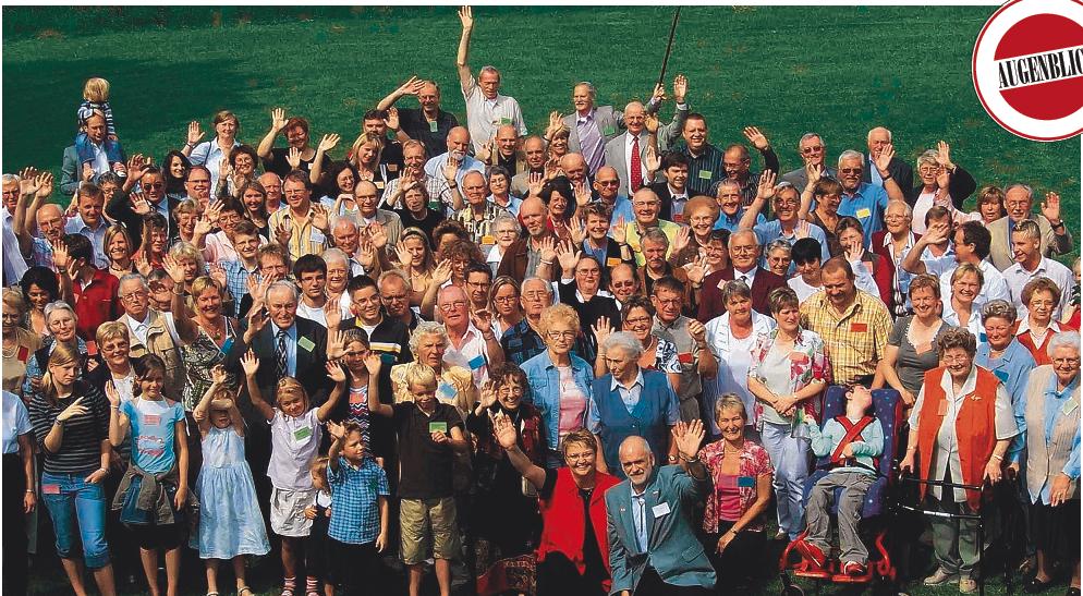 Erinnerungsbild an das erste Broderius-Treffen, das 136 Angehörige des Familien-Clans zusammenbrachte, die aus Übersee, aus allen Ecken Deutschlands und den benachbarten europäischen Ländern anreisten.
