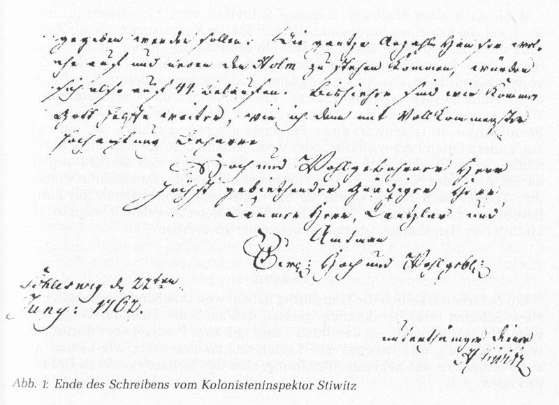Ende des Schreibens vom Kolonisteninspektor Stiwitz